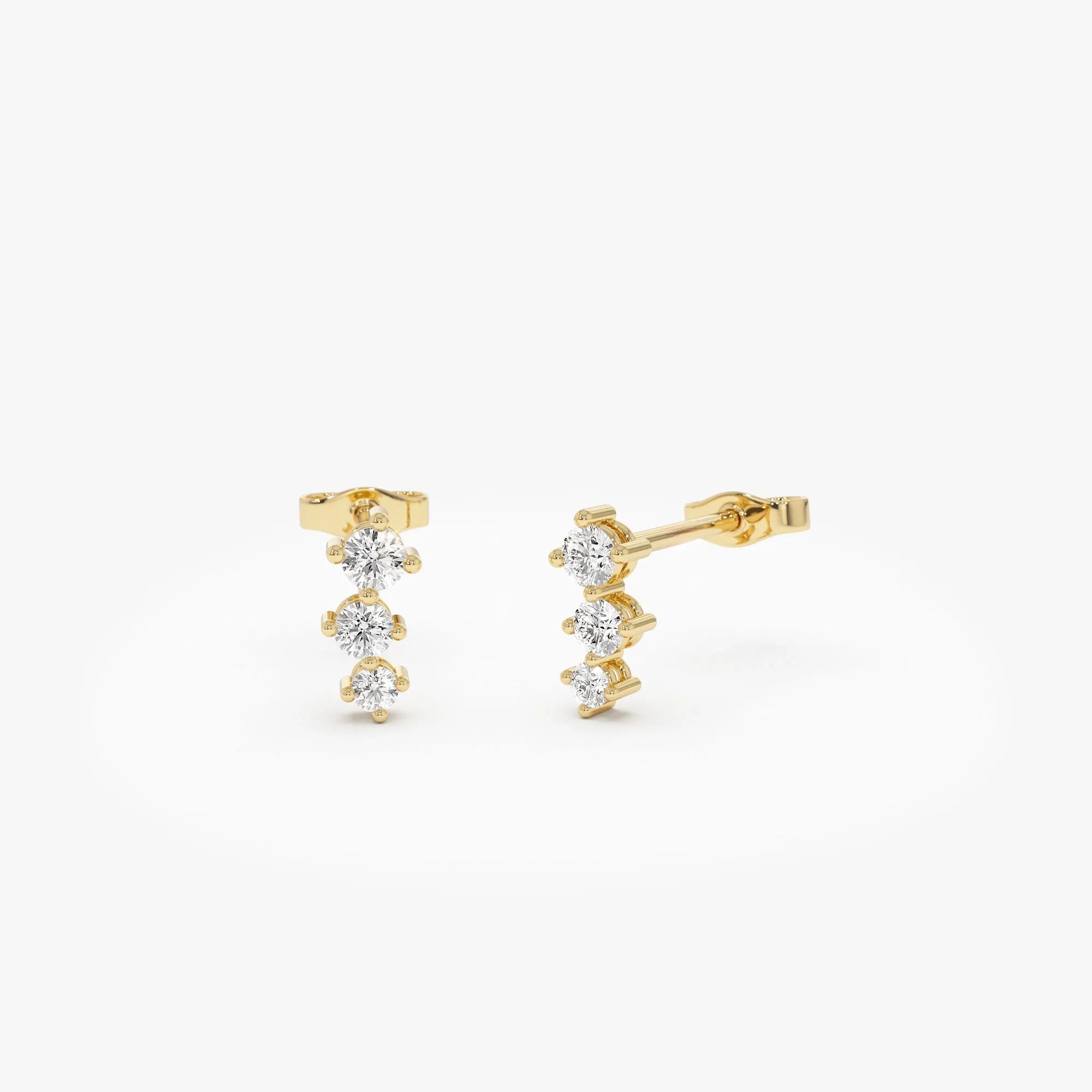 14k Gold Diamond Round Cut Three Stone Stud Earrings 0.35 ctw