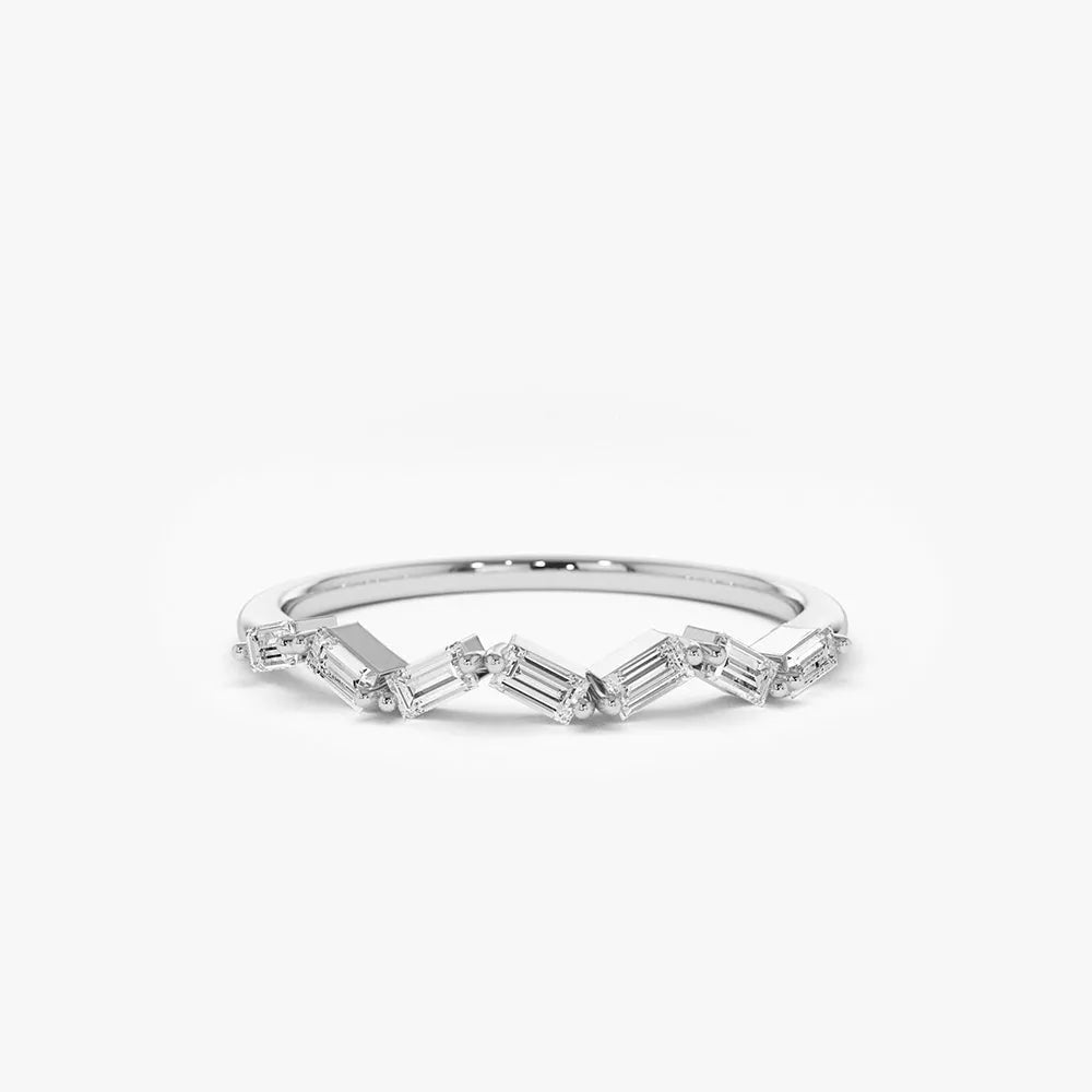 14K Gold Diamond Baguette Slanted Stacking Ring 0.23 Carat