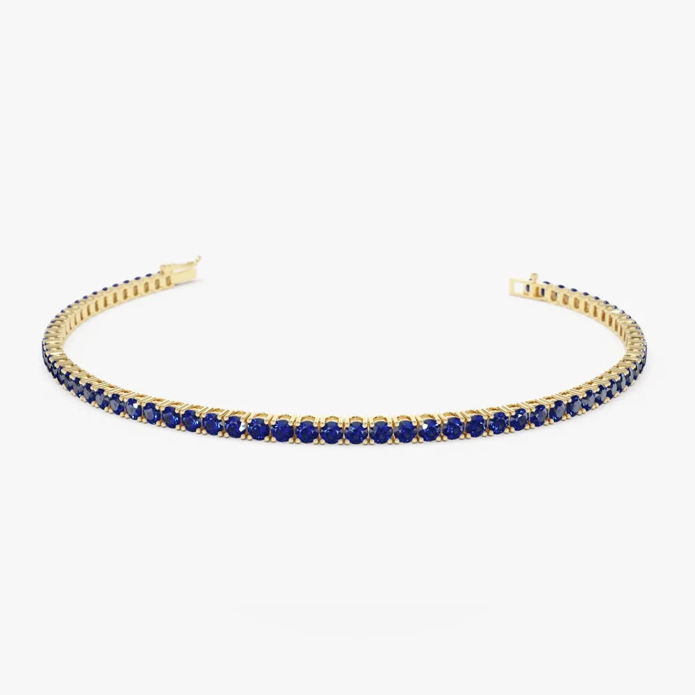 14k Gold Round Sapphire 4 Prong Tennis Bracelet