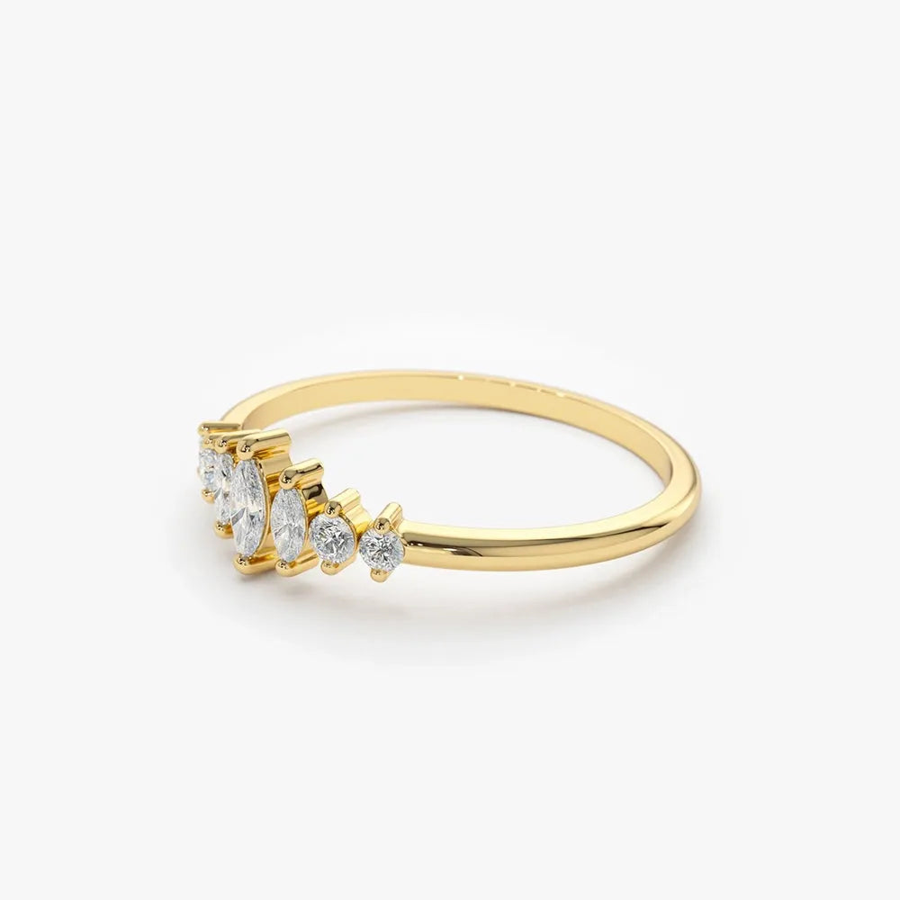 14k Gold Marquise and Round Diamond 0.25 CTW Wedding Band Ring