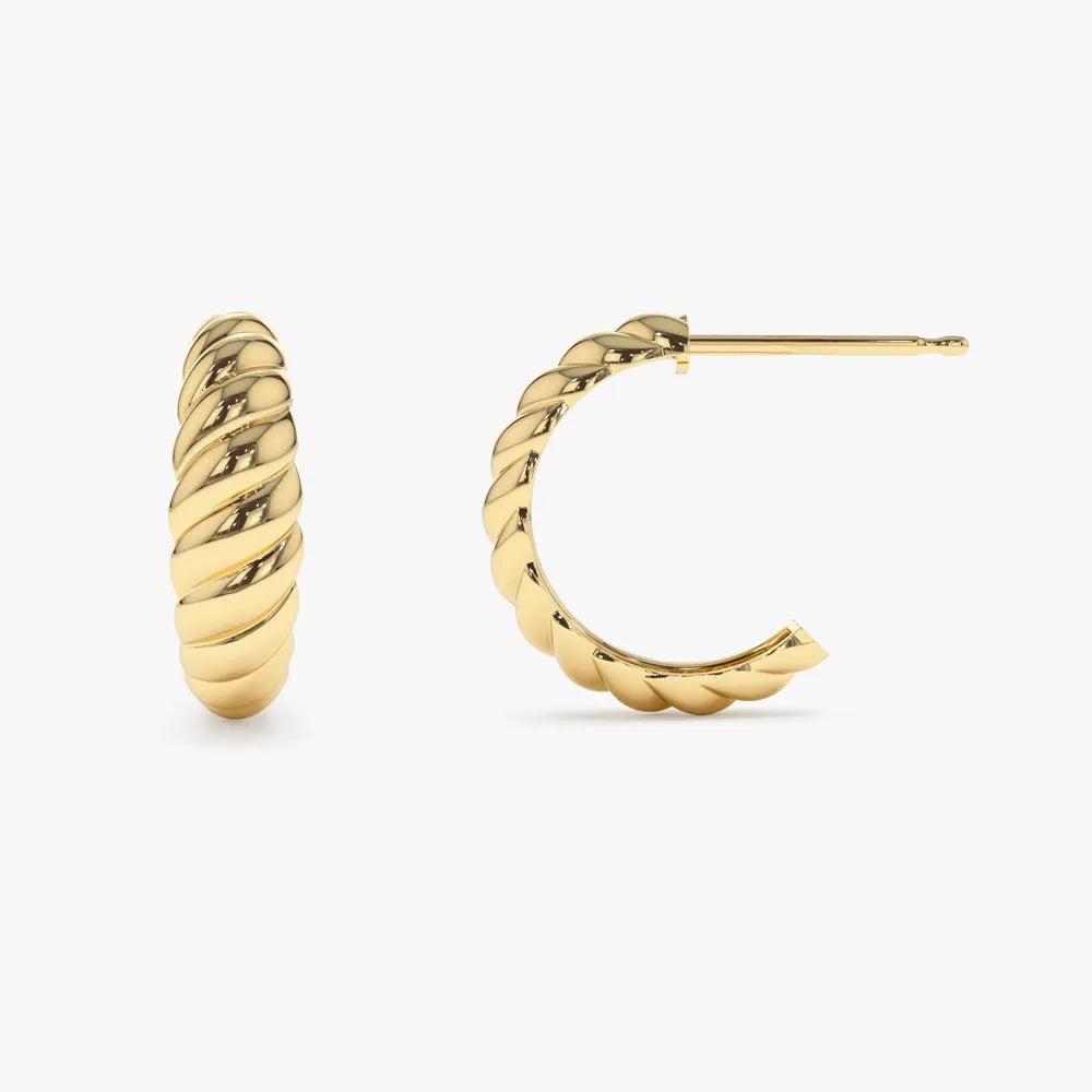 14k Solid Gold Croissant Hoop Earrings 6mm Width 19.5mm