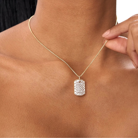 14K Solid Gold Baguette Diamond Dog Tag Pendant Necklace Prong Setting 1.25ctw