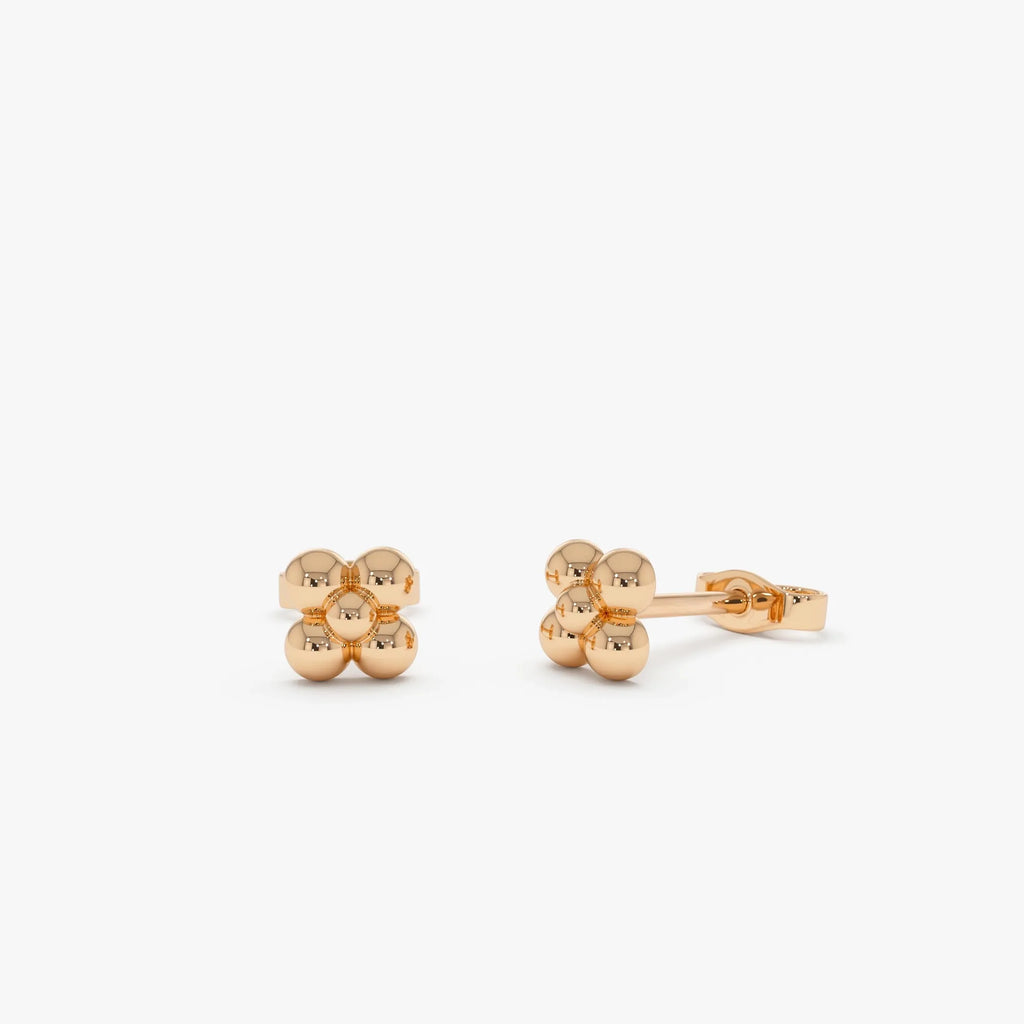 14k Solid Gold Bubble Cluster Stud Earrings 5mm Minimalist Geometric Design
