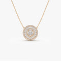 14K Solid Gold Round Marquise and Princess Cut Diamond Illusion Halo Pendant Necklace 0.84ctw