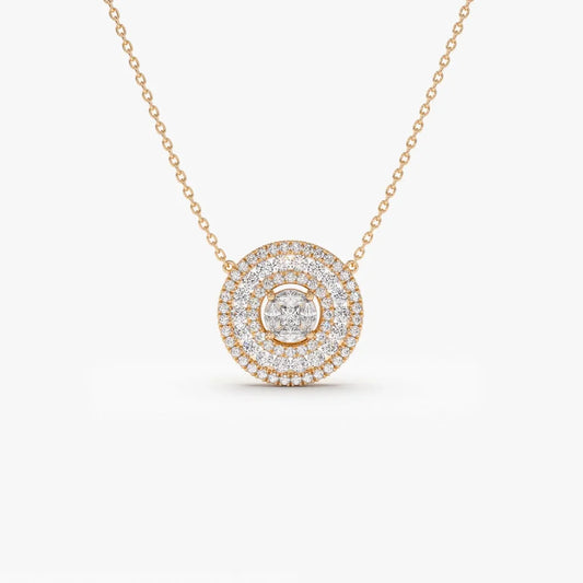 14K Solid Gold Round Marquise and Princess Cut Diamond Illusion Halo Pendant Necklace 0.84ctw