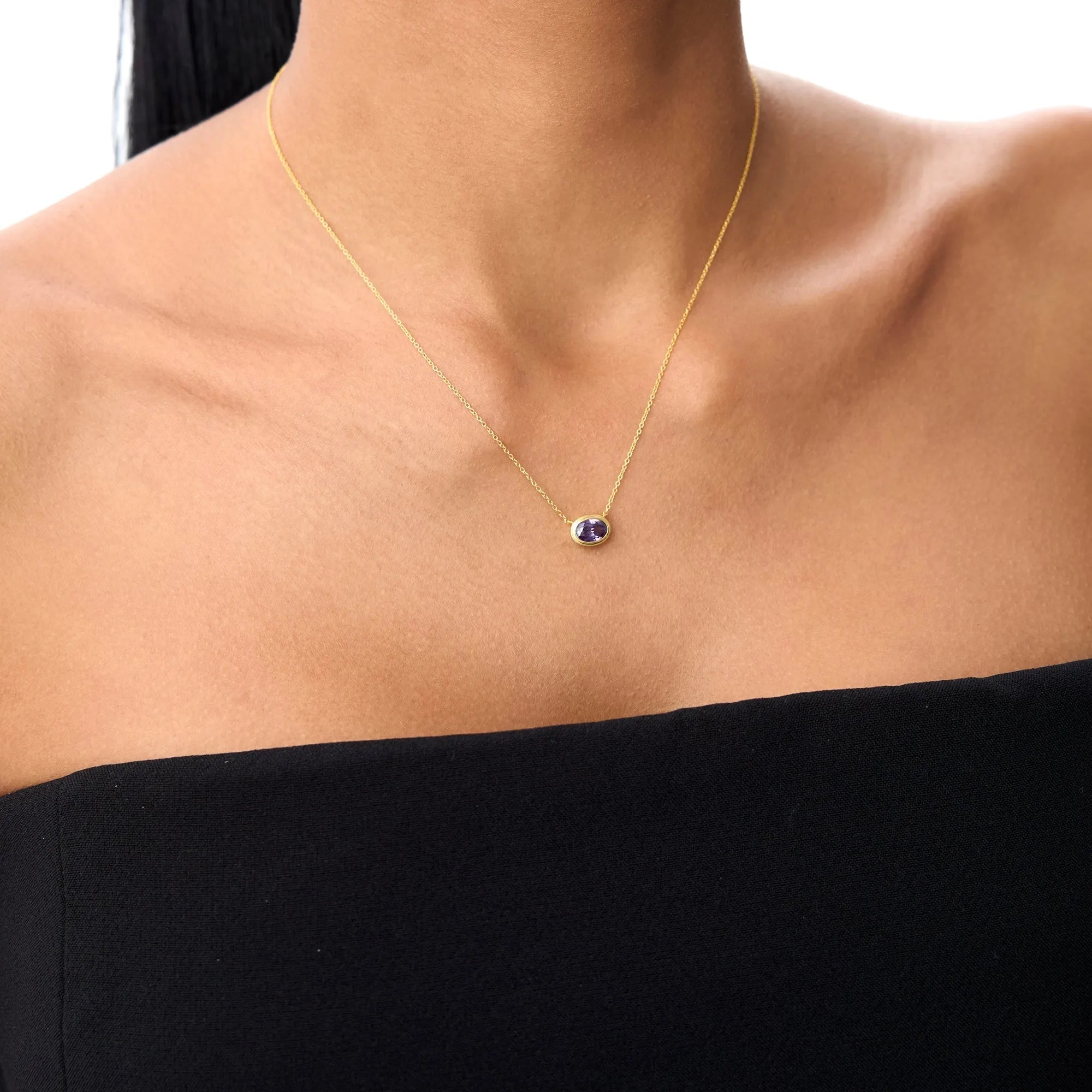 14k Solid Gold Amethyst Oval Necklace 0.75 Carat Bezel Setting