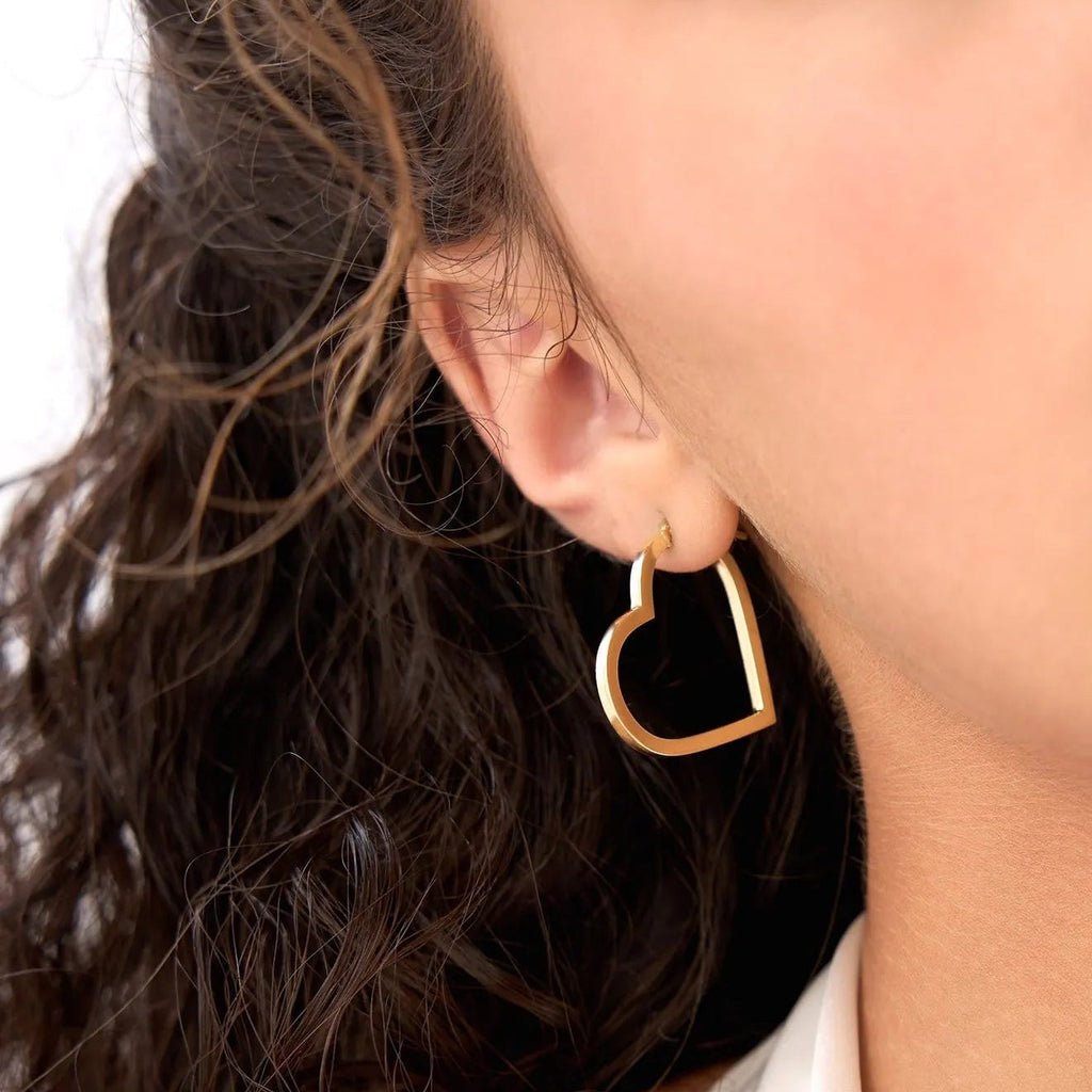 14k Yellow Gold Heart Shaped Hoop Earrings 25mm Inner Diameter 2mm Width