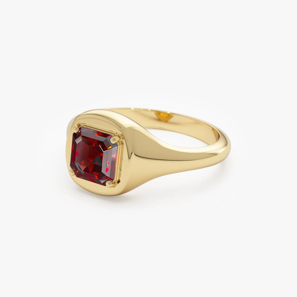 14K Solid Gold Asscher Cut Garnet 1.35 Carat Signet Ring