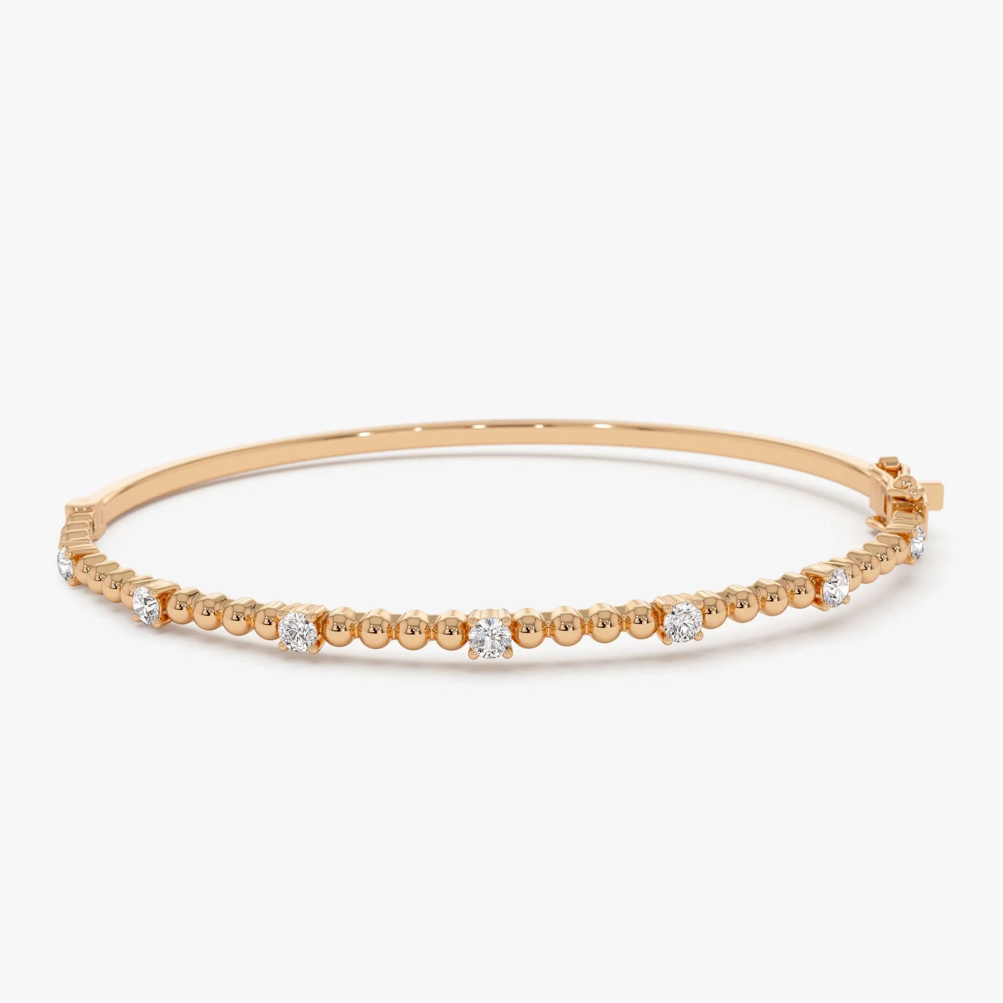 14K Solid Gold 0.35 CTW Round Diamond Beaded Bangle