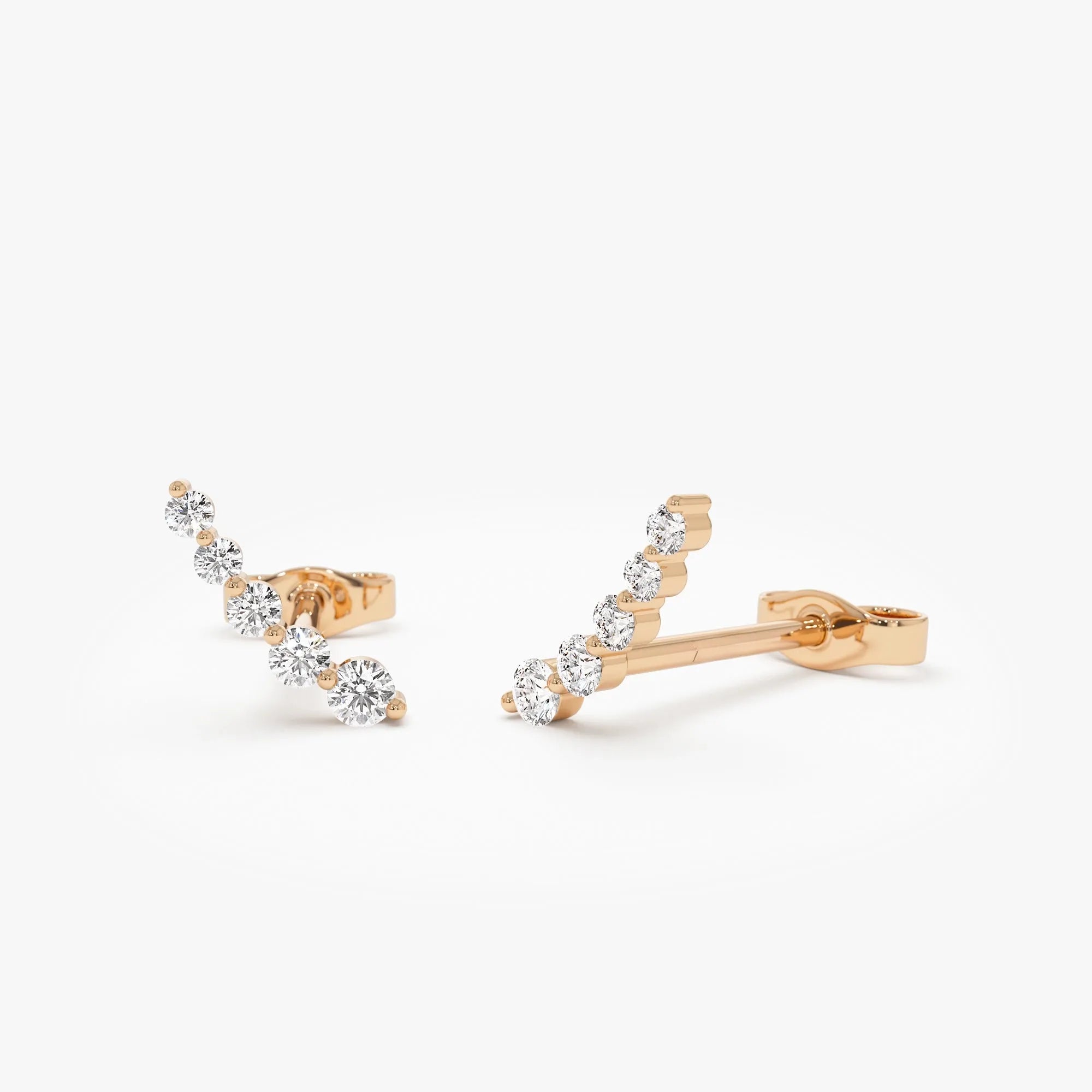 14k Gold Diamond Round Cut Crawler Stud Earrings 0.12 ctw