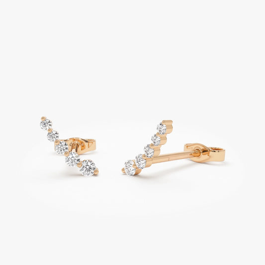 14k Gold Diamond Round Cut Crawler Stud Earrings 0.12 ctw