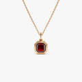 14k Solid Gold Garnet Asscher Cut Necklace 1.35 Carat Bezel Setting