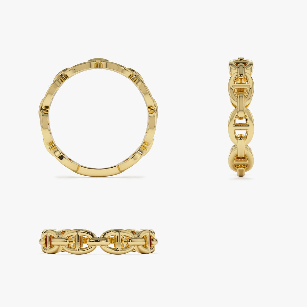 14k Solid Gold Mariner Chain Link Band Ring