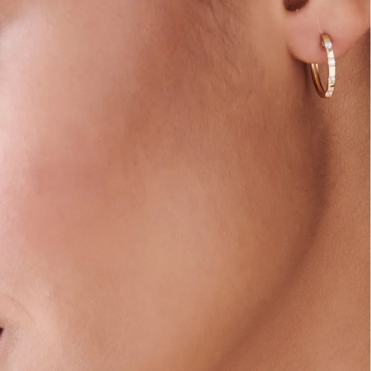 14k Gold Diamond Round Cut Hoop Earrings 0.12 ctw