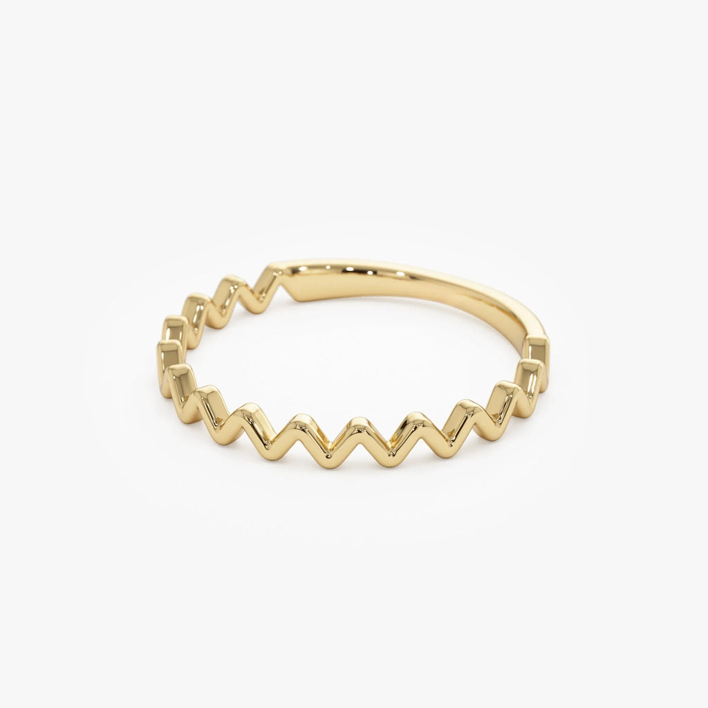 14k Solid Gold High and Low Zig Zag Stackable Band Ring
