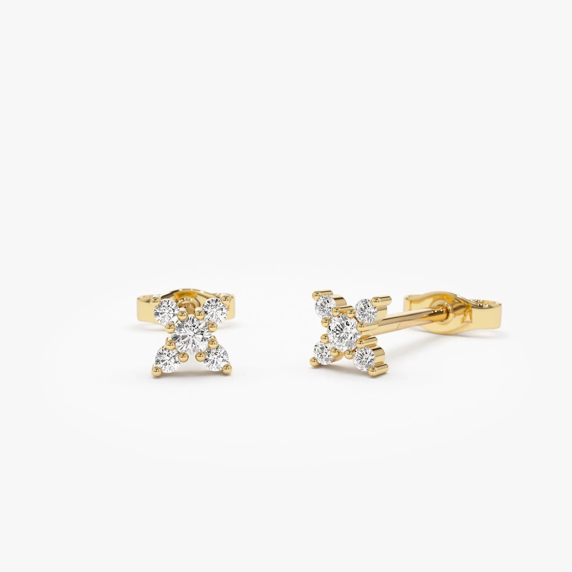 14k Gold Diamond Round Cut Criss Cross X Stud Earrings 0.15 ctw