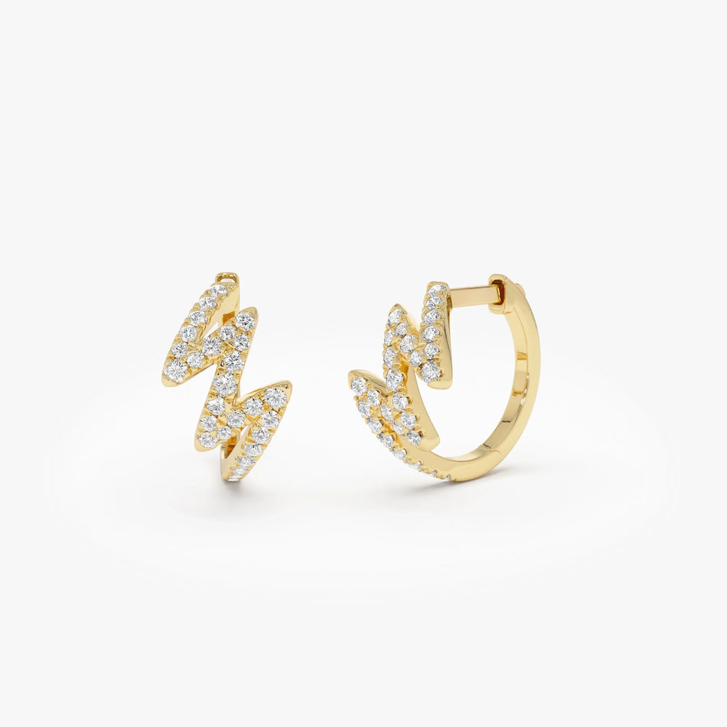 14k Gold Diamond Round Cut Modern Zigzag Wave Hoop Earrings 0.25 ctw