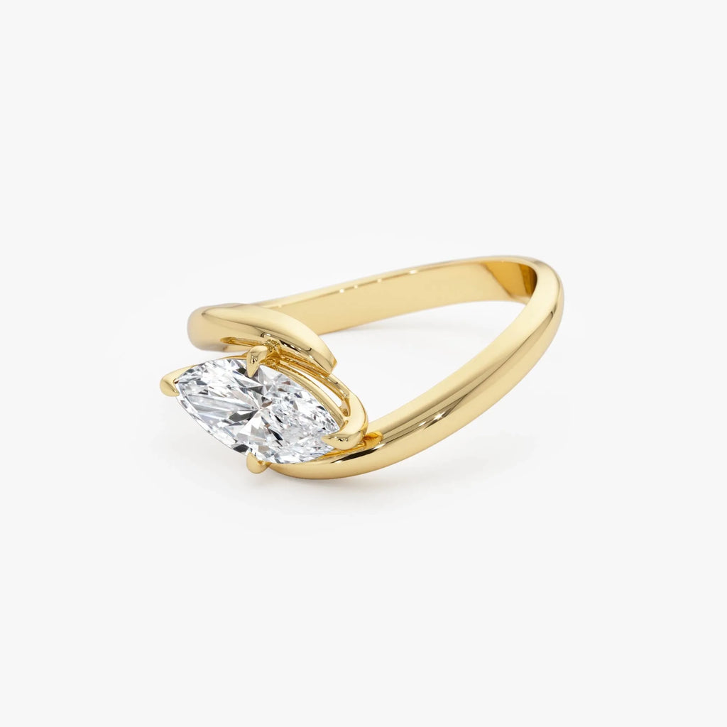 14k Gold Lab Grown Diamond Marquise Cut 1.00 Carat Criss Cross Solitaire Ring