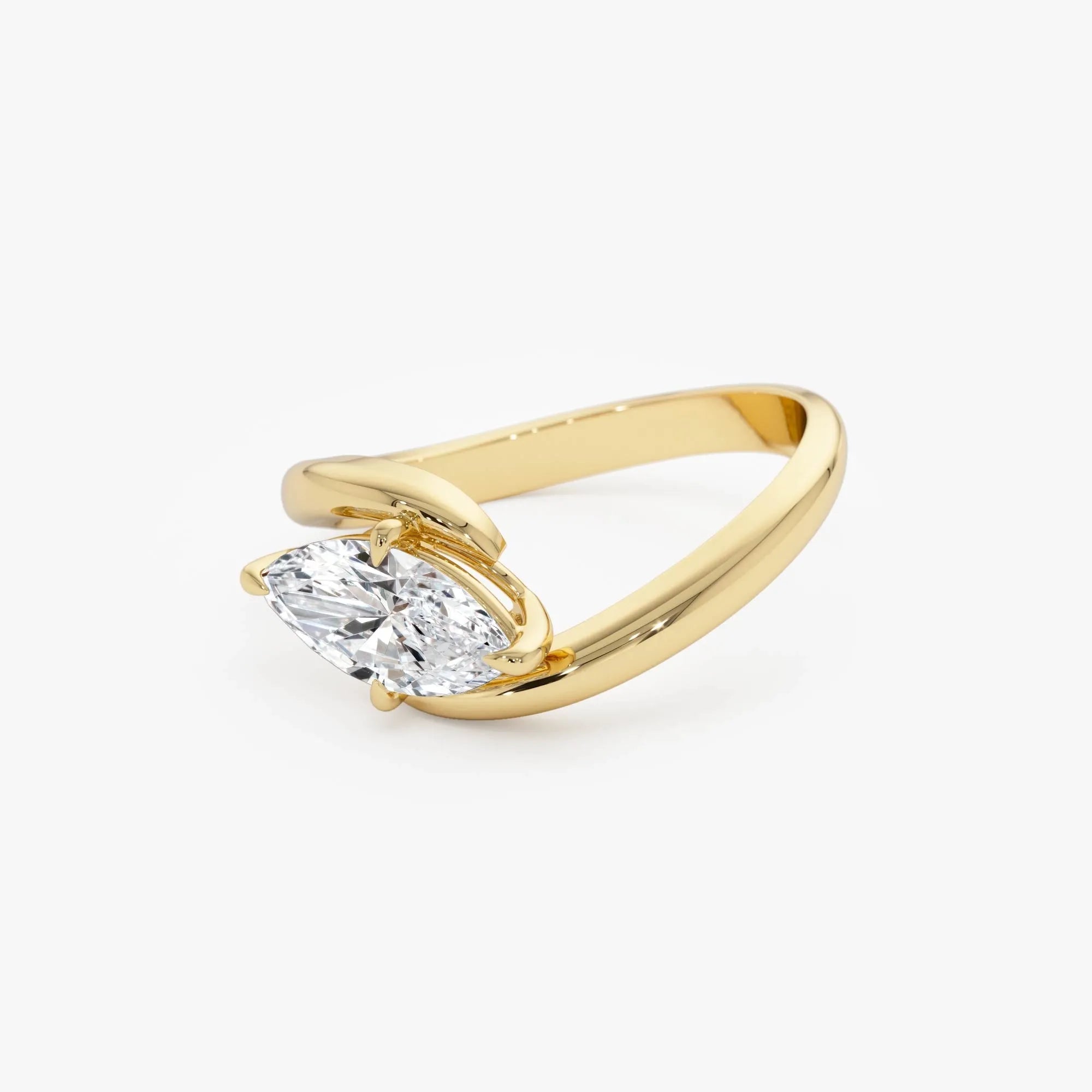 14k Gold Lab Grown Diamond Marquise Cut 1.00 Carat Criss Cross Solitaire Ring