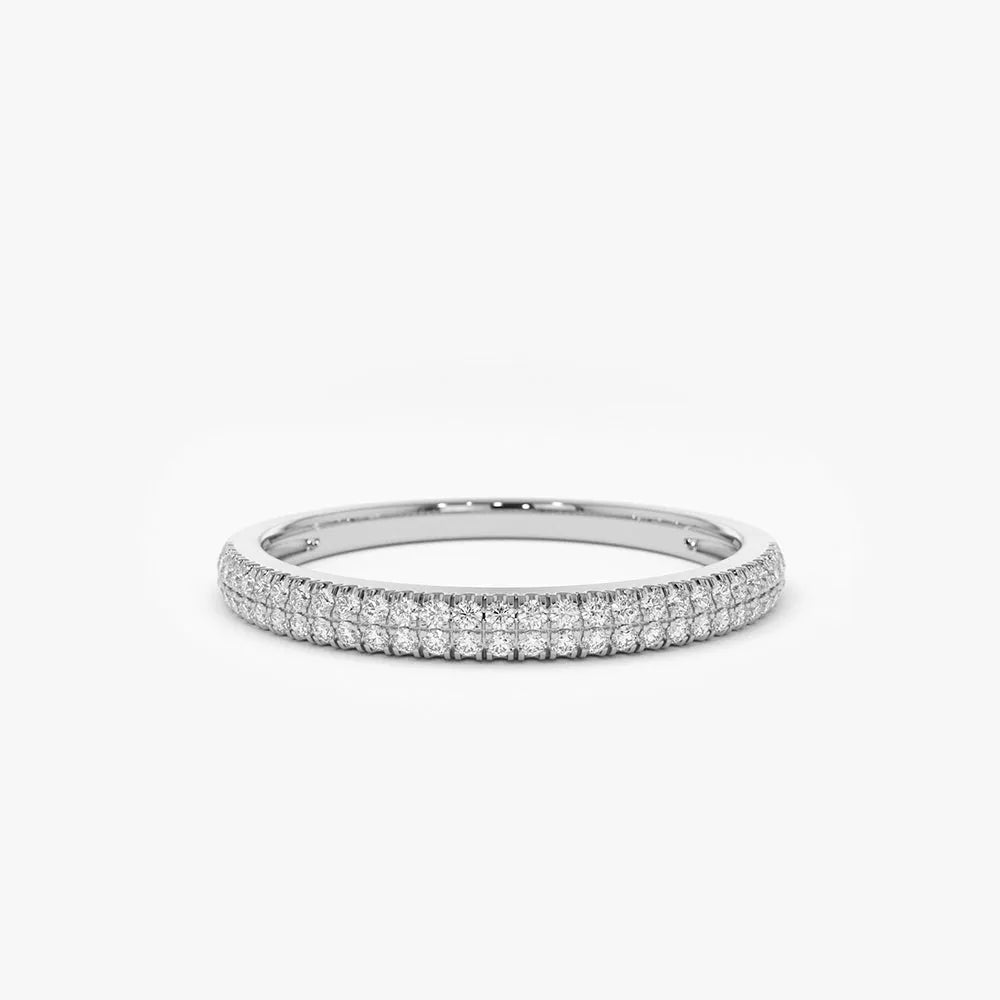 14K Gold Round Diamond Double Row Micro Pave Ring