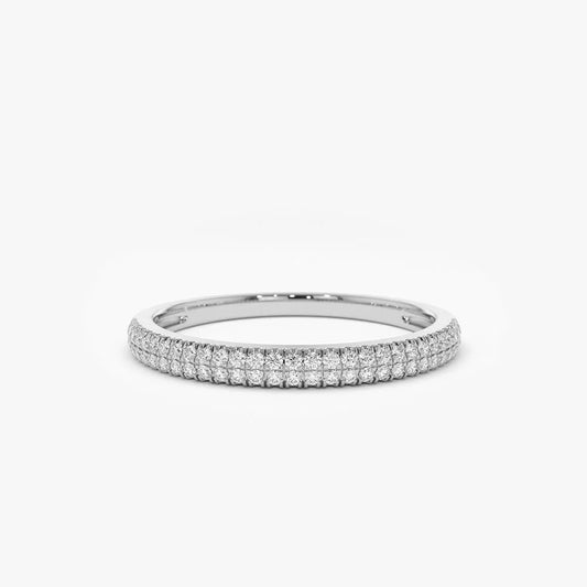 14K Gold Round Diamond Double Row Micro Pave Ring