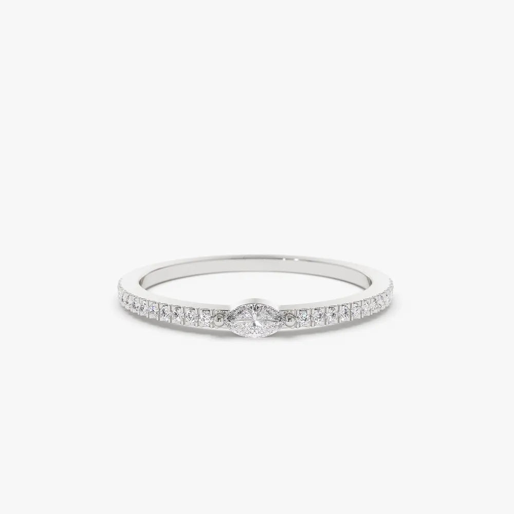 14k Gold Marquise Round Diamond Stackable Ring Micro Pave 0.21ctw