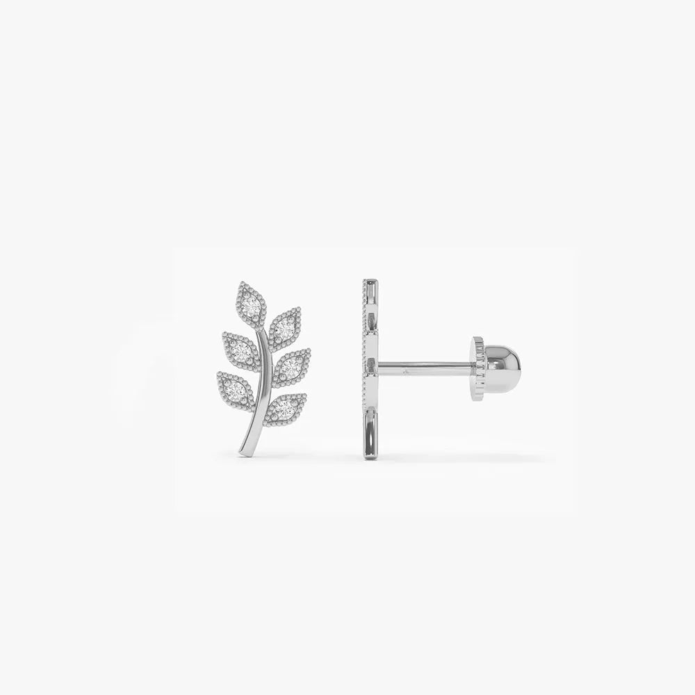 14k Gold Diamond Round Cut Leaf Helix Piercing Single Earring 0.07 ctw
