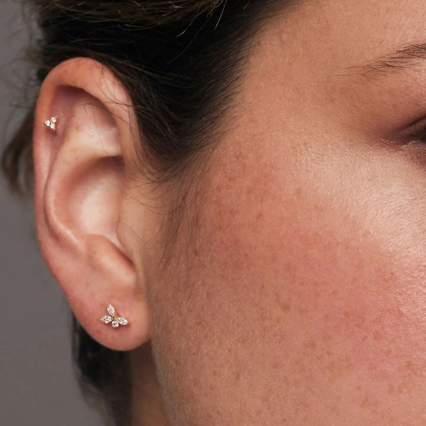 14k Gold Diamond Marquise and Round Cut Cluster Stud Earrings 0.20 ctw