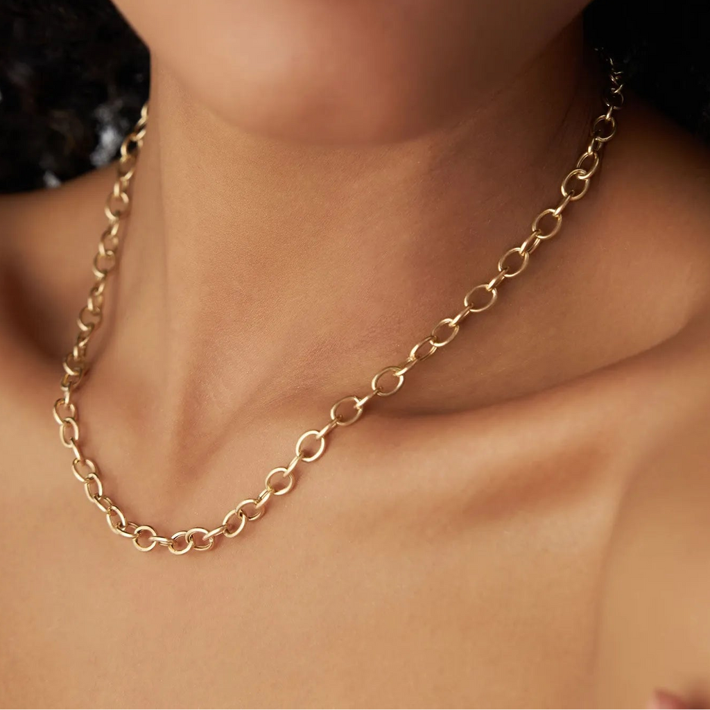 14k Solid Yellow Gold Oval Link Cable Chain Necklace