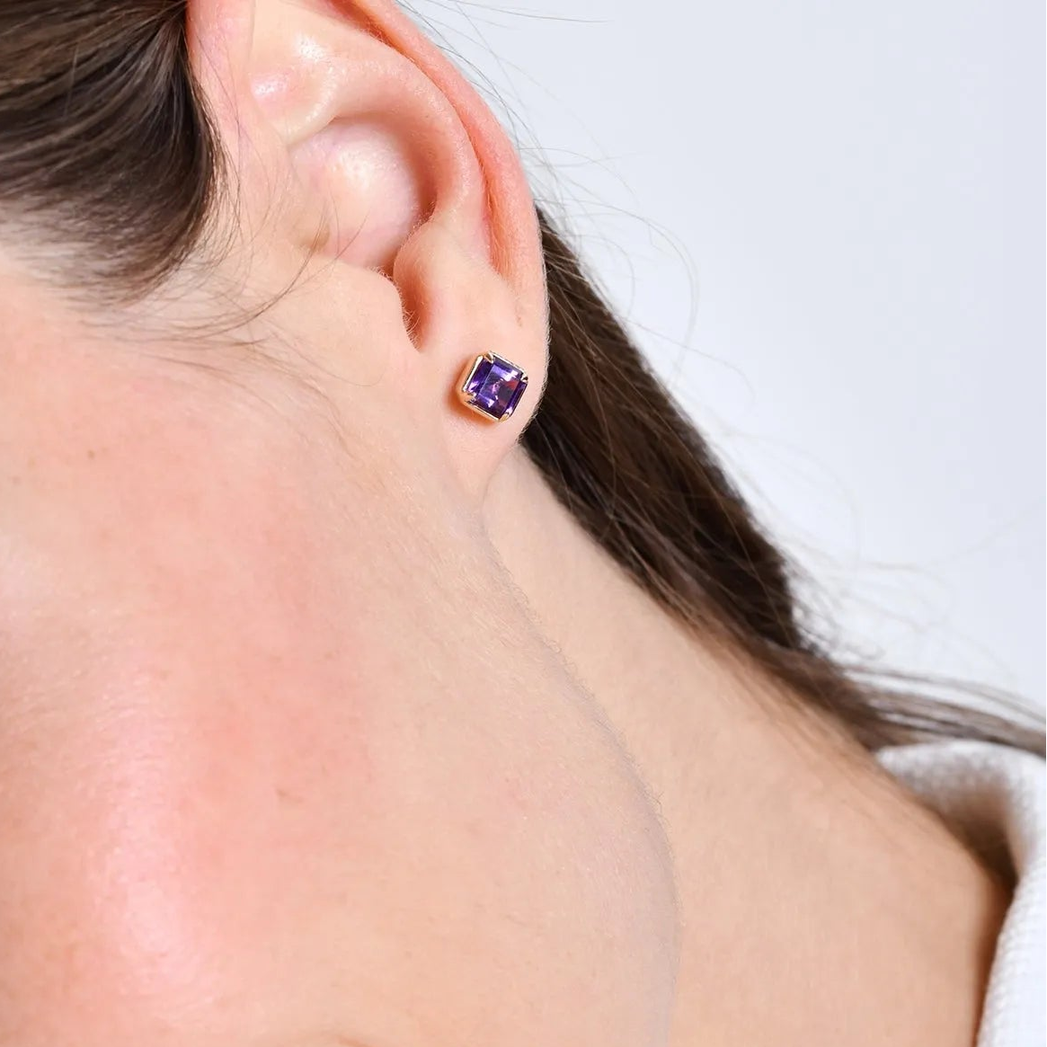 14K Solid Gold Asscher Cut Amethyst Stud Earrings 1.30ctw