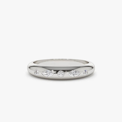 14k Gold Diamond Marquise and Round Dome Flush Setting Ring 0.22 ctw