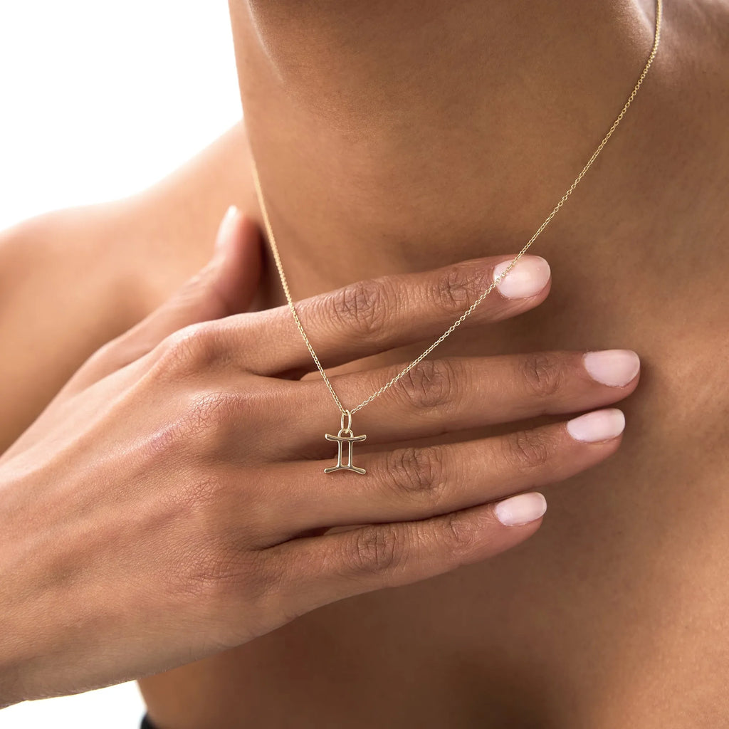 14k Solid Gold Gemini Zodiac Charm Pendant Necklace