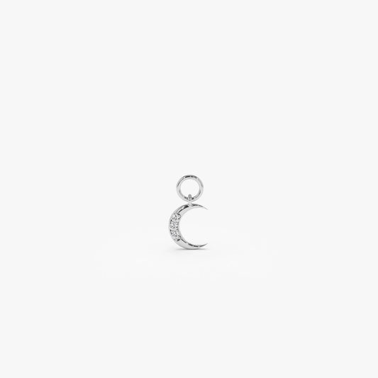 14k Gold Diamond Crescent Moon Hoop Earring Charm 0.02 ctw