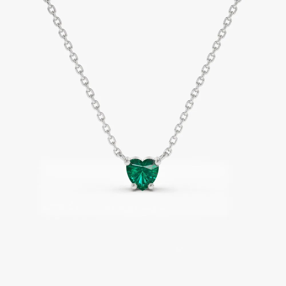14k Solid Gold Heart Shape Emerald 0.30 CTW Necklace