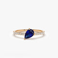 14k Gold Sapphire and Diamond Pear and Round Cut Slanted Pave Ring 0.67 ctw