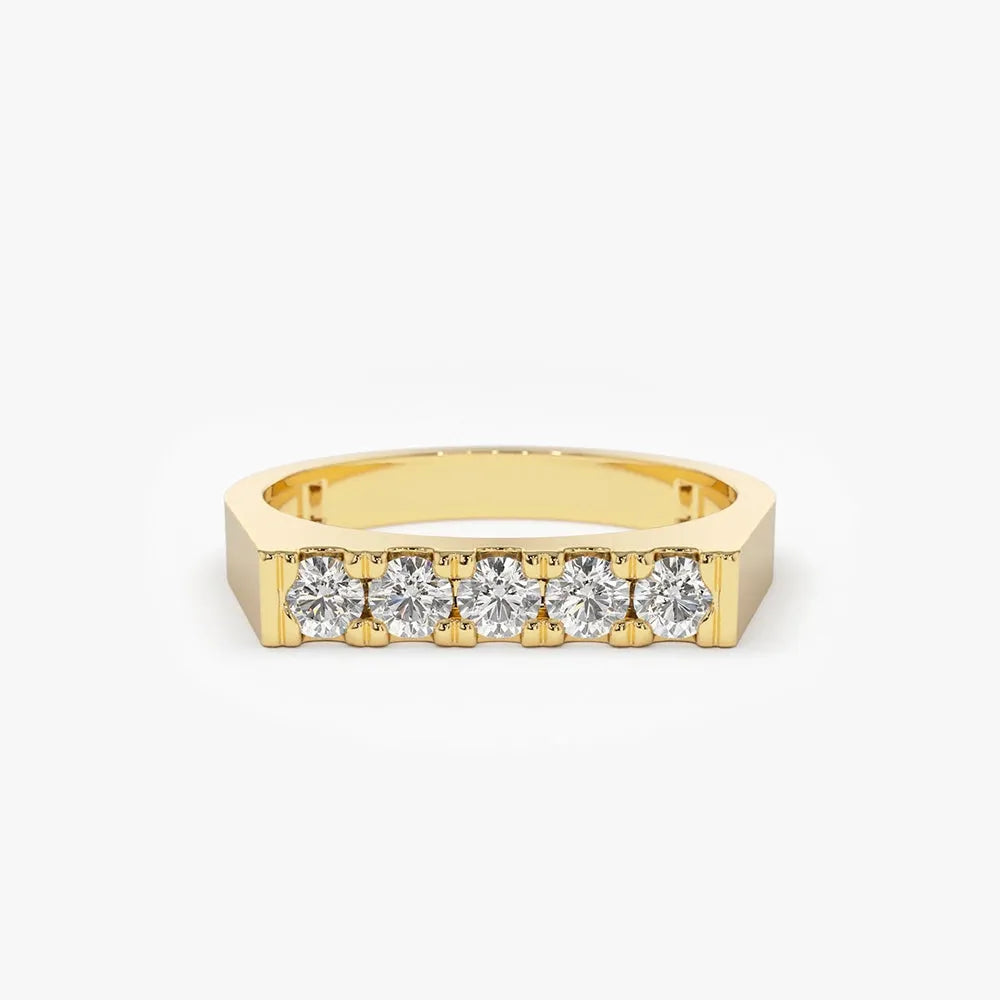 14K Gold 0.30ctw Round Diamond Rectangular Pinky Ring