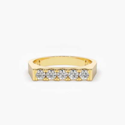14K Gold 0.30ctw Round Diamond Rectangular Pinky Ring