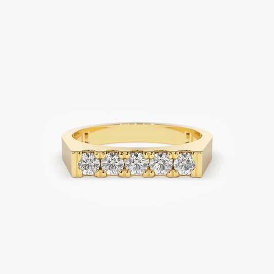 14K Gold 0.30ctw Round Diamond Rectangular Pinky Ring