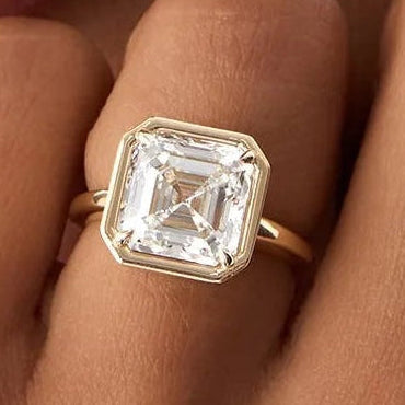 5.00 Ctw Asscher Cut Lab Grown Diamond Engagement Ring in 14K Gold