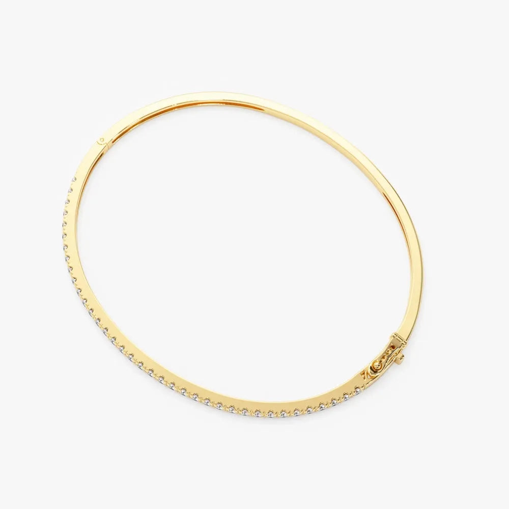 14K Solid Gold 0.90 CTW Round Diamond Micro Pave Stacking Bangle