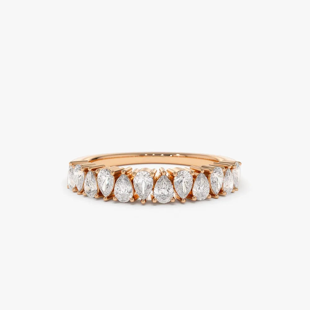 14k Gold 0.67 Carat Pear Shape Diamond Half Eternity Prong Setting Band