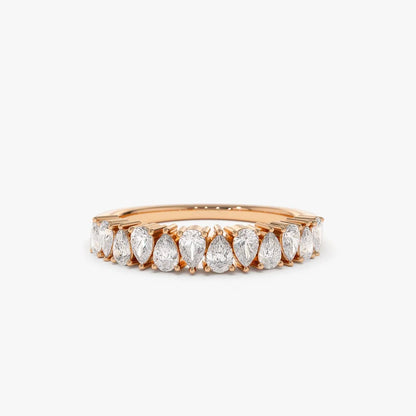 14k Gold 0.67 Carat Pear Shape Diamond Half Eternity Prong Setting Band