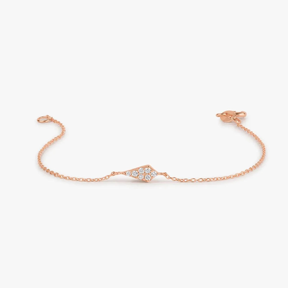 14K Solid Gold 0.10 CTW Round Diamond Pave Cluster Bracelet