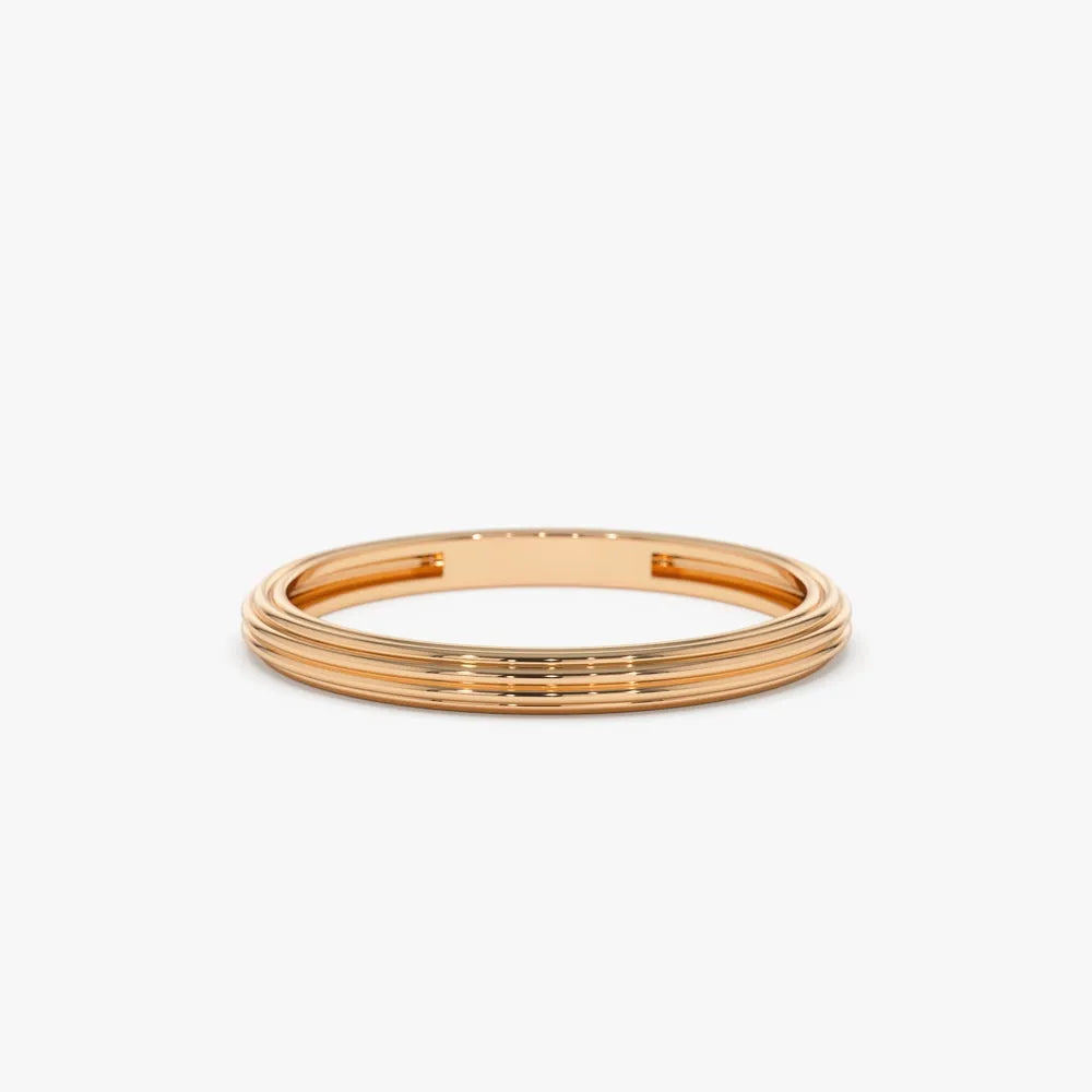 14K Solid Gold 2mm Multi Lined Minimalist Wedding Band Ring