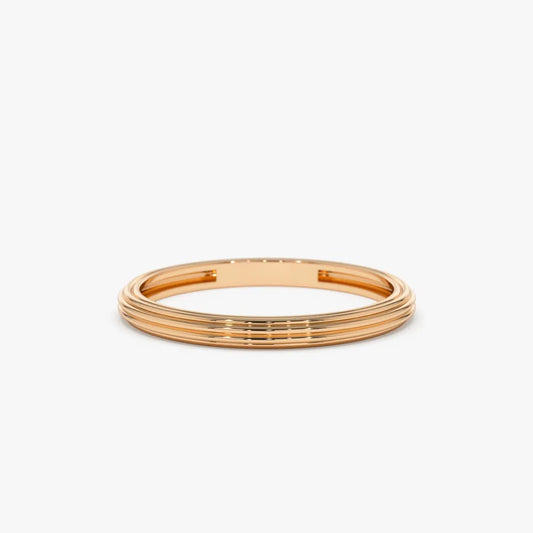14K Solid Gold 2mm Multi Lined Minimalist Wedding Band Ring