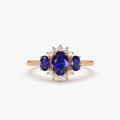 14k Gold Sapphire and Diamond Oval Cut Three Stone Cluster Ring 1.41 ctw