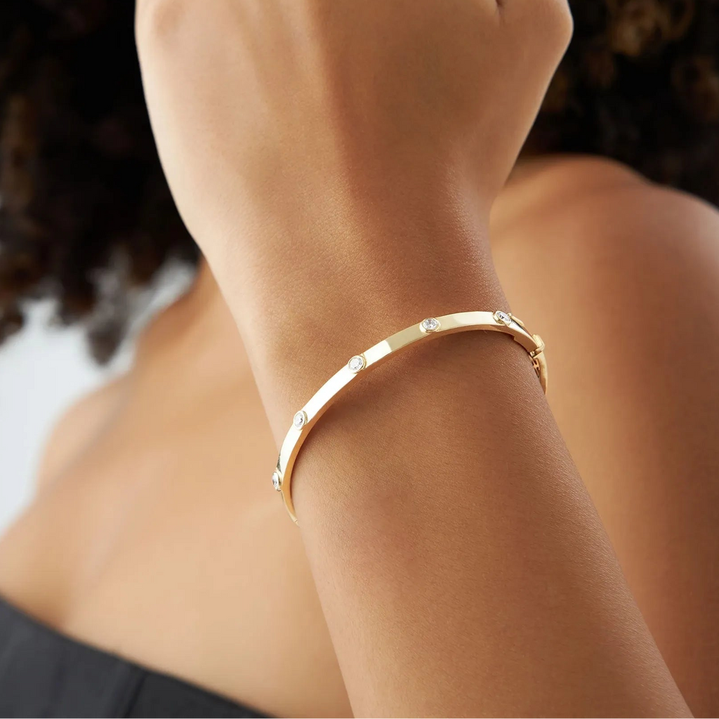 14K Solid Gold 0.50 CTW Round Diamond Five Stone Bangle