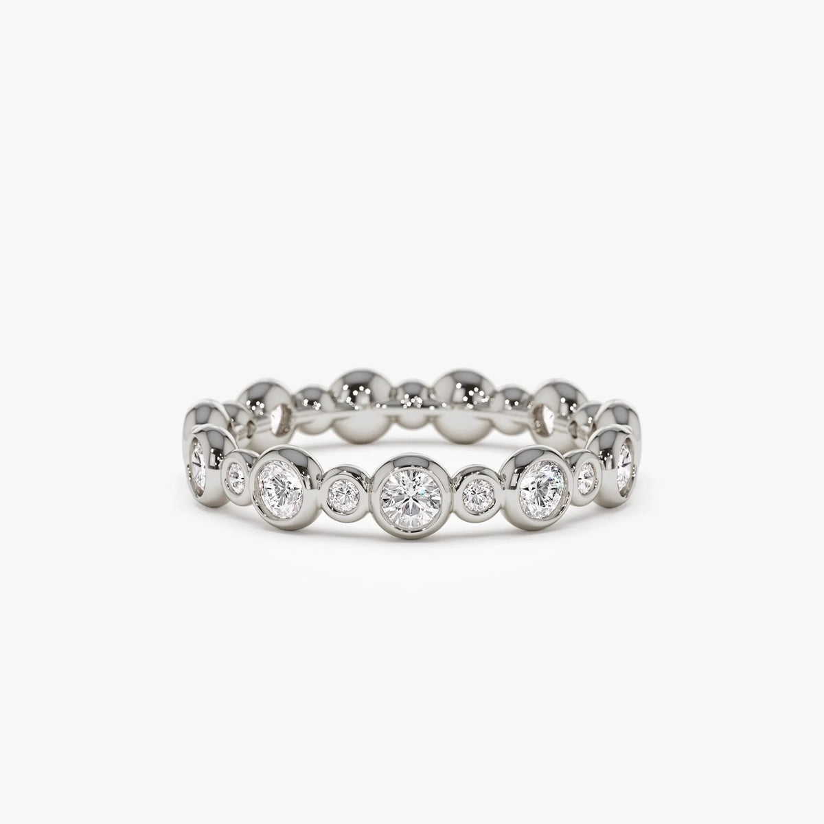 14K Solid Gold Round Diamond 1.05 Carat Three Quarter Eternity Bubble Bezel Setting Wedding Ring