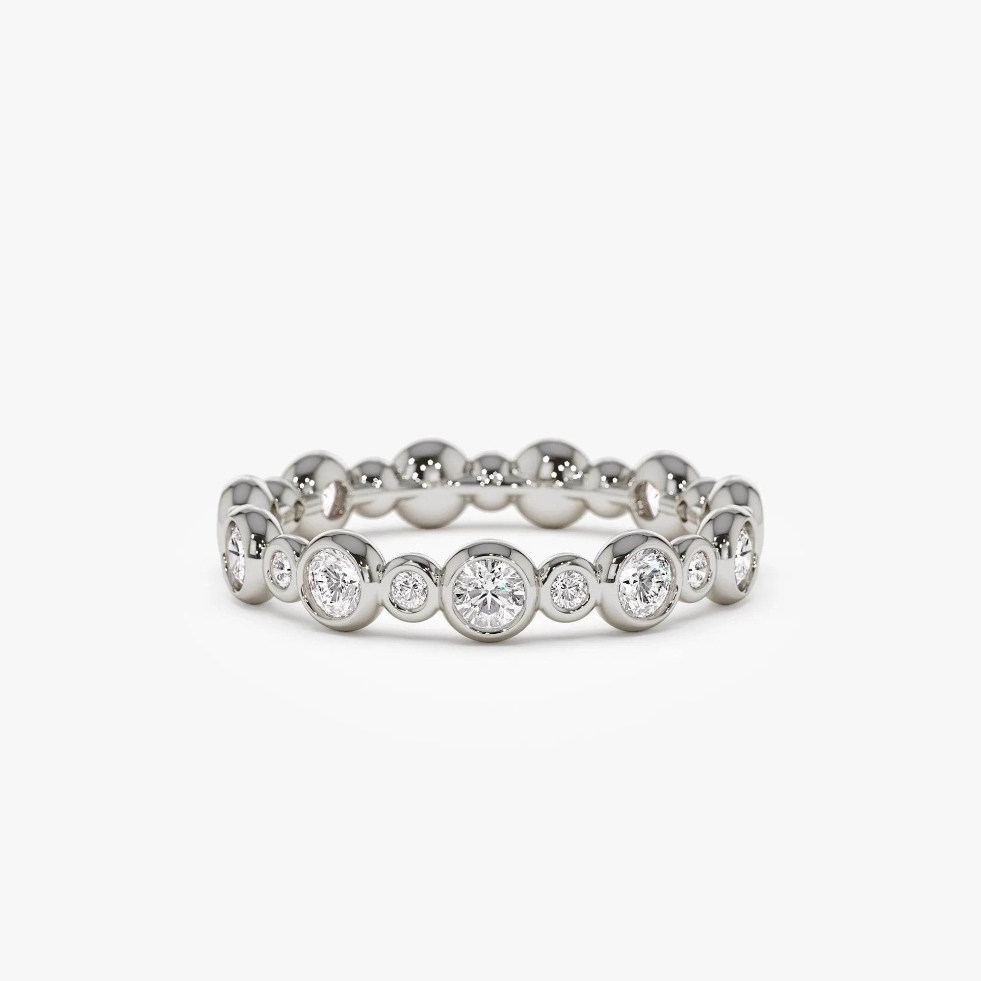 14K Solid Gold Round Diamond 1.05 Carat Three Quarter Eternity Bubble Bezel Setting Wedding Ring
