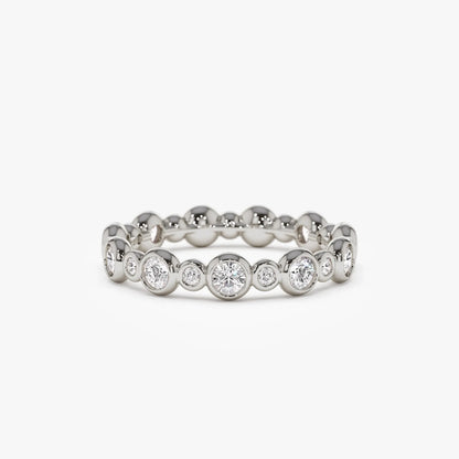 14K Solid Gold Round Diamond 1.05 Carat Three Quarter Eternity Bubble Bezel Setting Wedding Ring